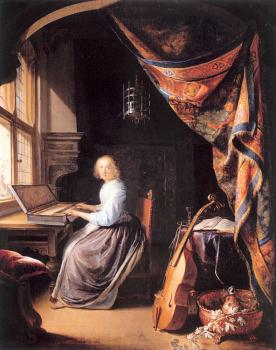 格裡特 道 A Woman Playing A Clavichord